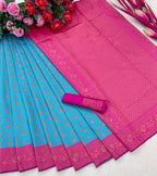 DEIANA'S Beautiful Designer Golden zari Soft Lichi Silk Saree - Blue | Grocsy