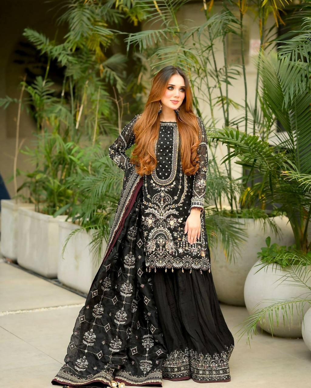 Teeya Creation Black Faux georgette Designer heavy work Wedding Wear Palazzo pair | Grocsy