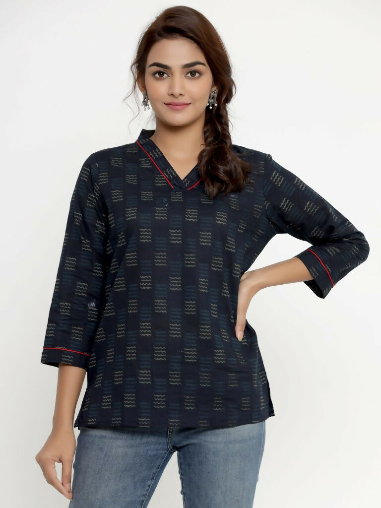 Miravan Women's Blue Printed Indigo Kurti | Grocsy