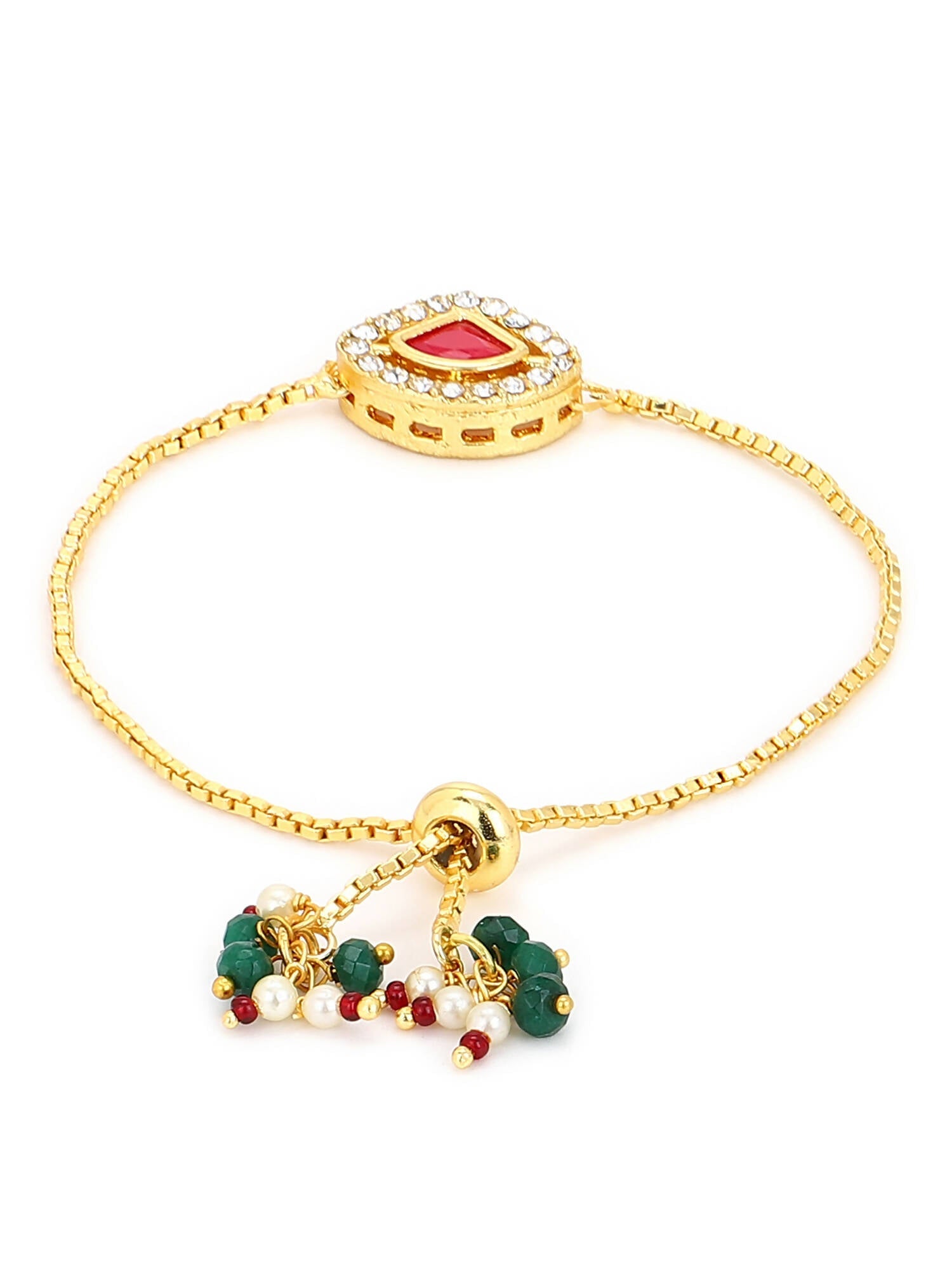 Women's Gold-Polished Pink Kundan Studded Brass Charm Bracelet - Ruby Raang