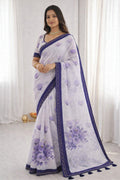 Sangam Prints Purple Cotton Print With Aari Work Woven Work Traditional Saree | Grocsy