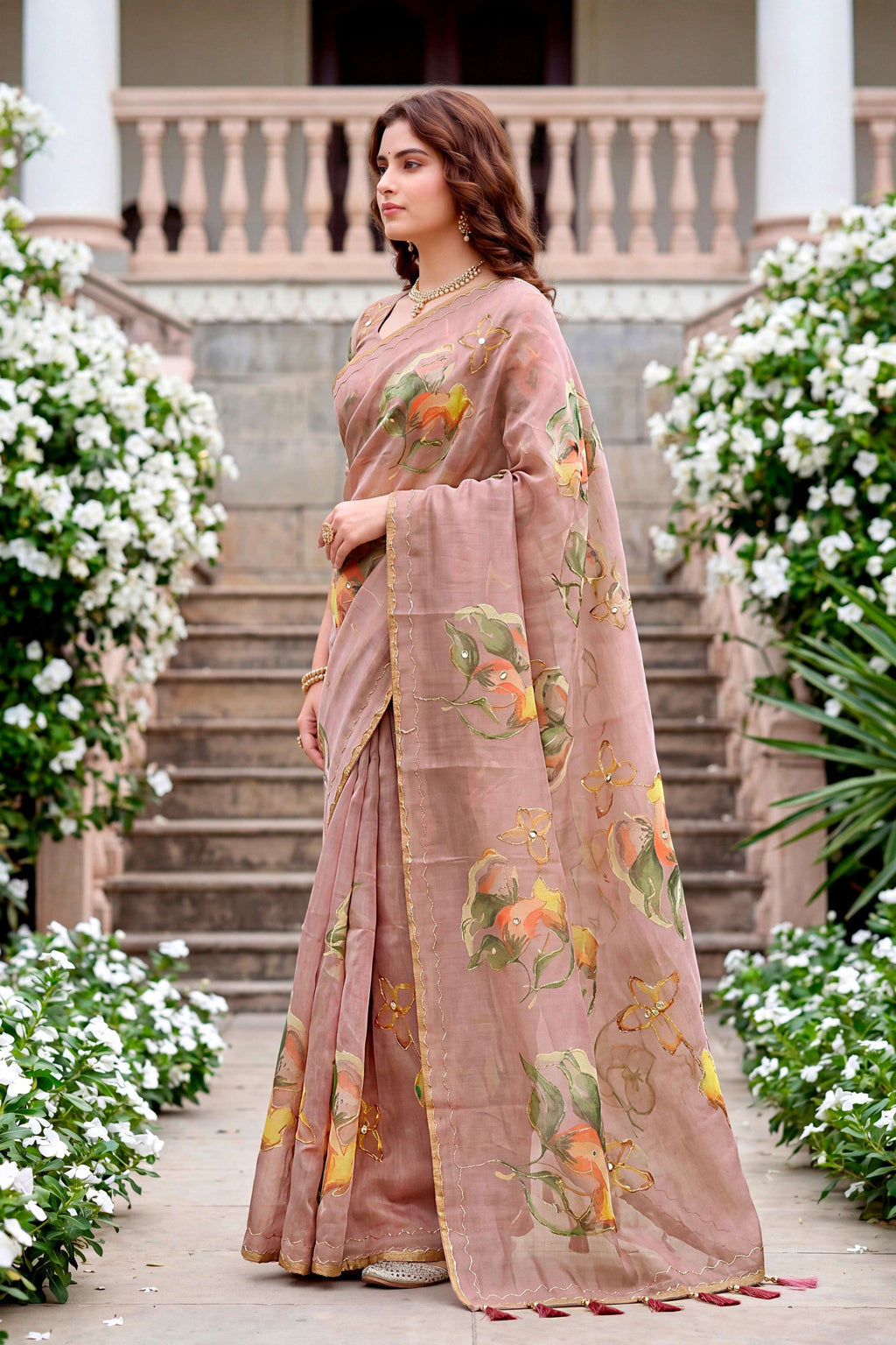 Sangam Prints Purple Cotton Print With Aari Work Woven Work Traditional Saree | Grocsy