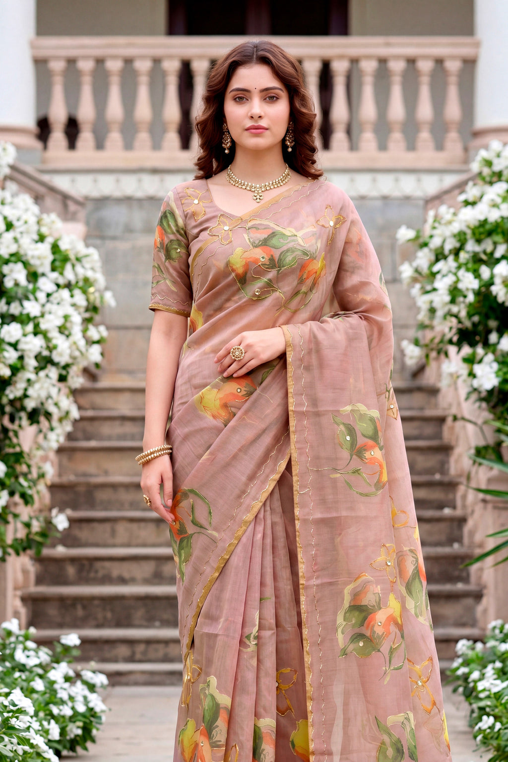 Sangam Prints Purple Cotton Print With Aari Work Woven Work Traditional Saree | Grocsy