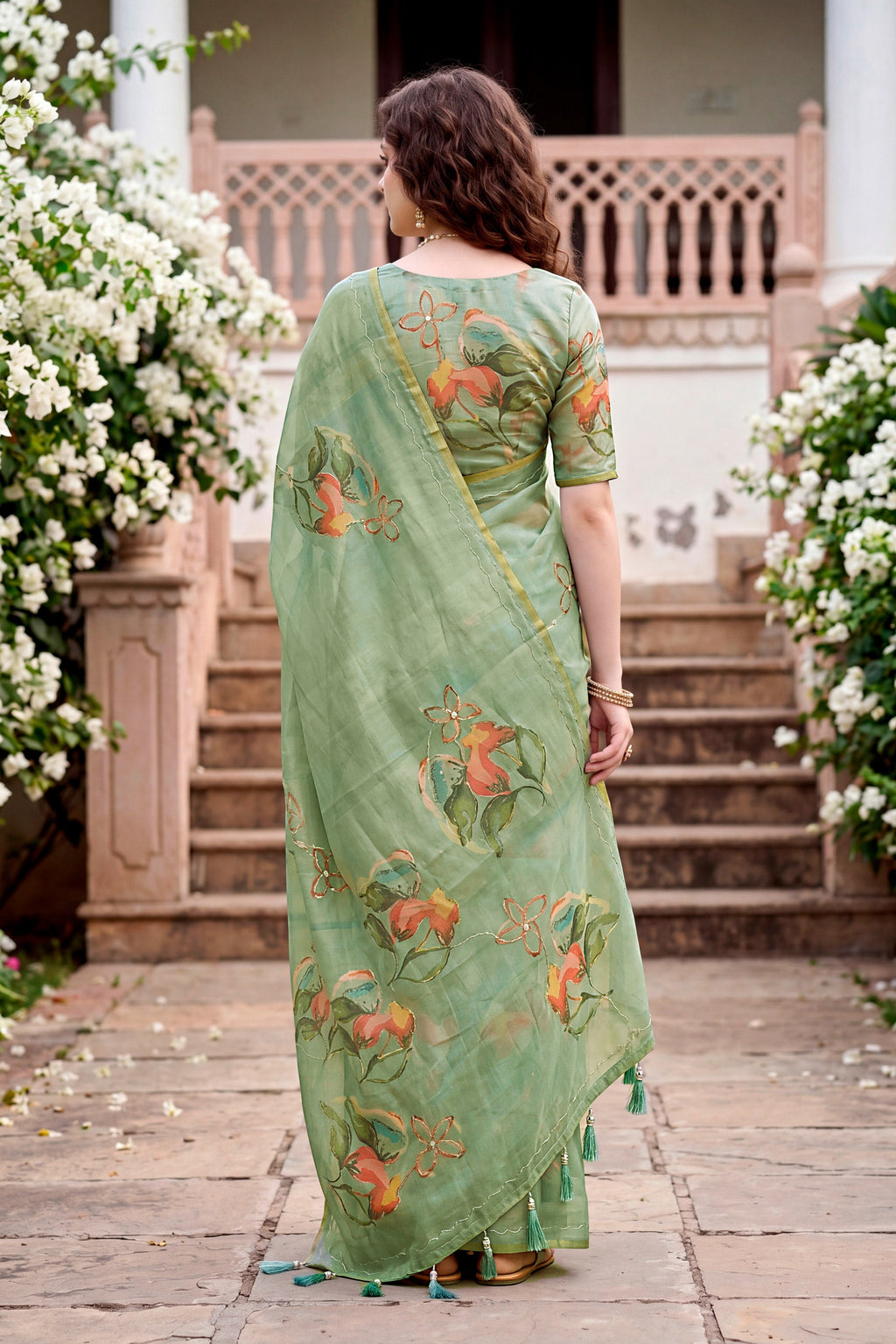 Sangam Prints Grey Cotton Print With Aari Work Woven Work Traditional Saree | Grocsy