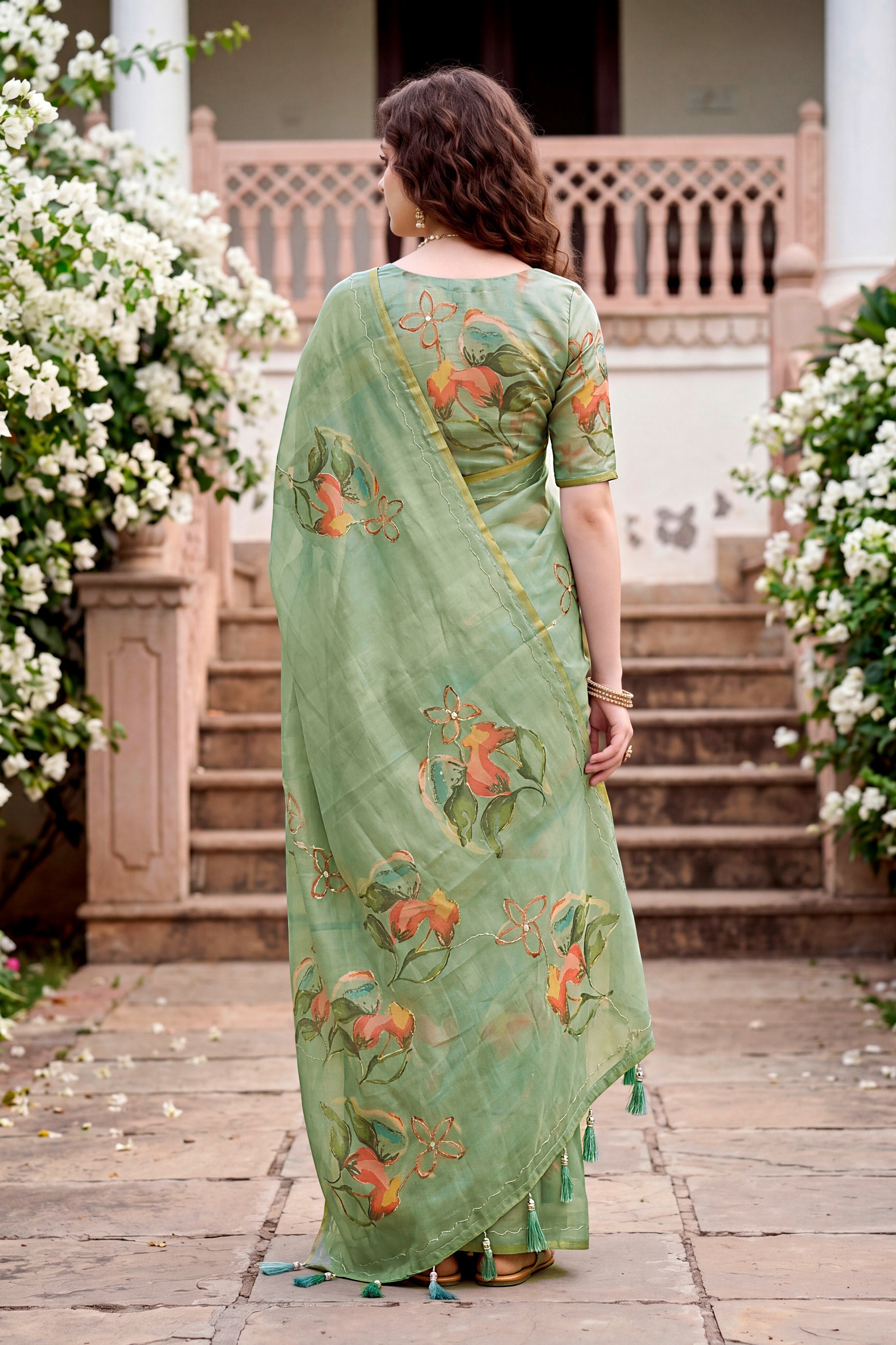 Sangam Prints Grey Cotton Print With Aari Work Woven Work Traditional Saree | Grocsy