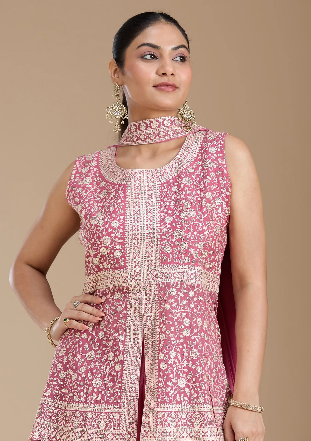 Teeya Creation Pink Color Star Georgette Party Wear Designer Peplum Sharara Set | Grocsy