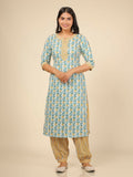 Aramya White Soft Cotton Floral Print Straight Kurta Set for Women | Grocsy