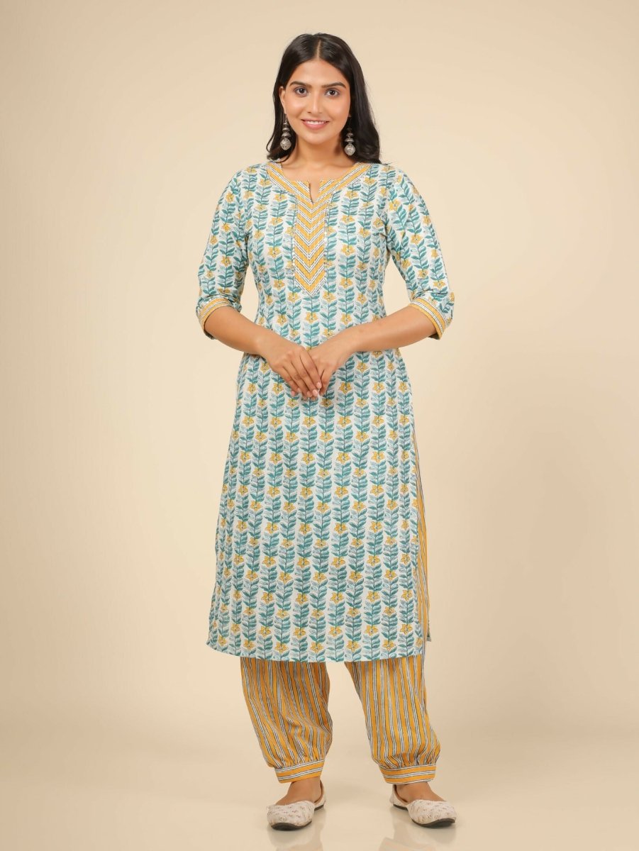 Aramya White Soft Cotton Floral Print Straight Kurta Set for Women | Grocsy