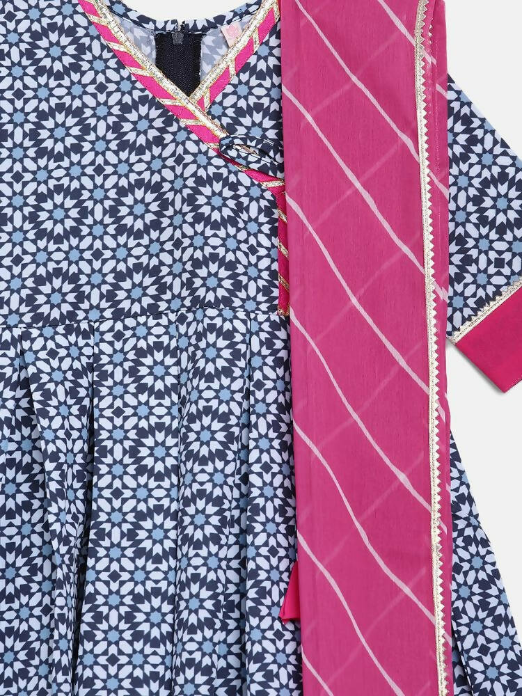 Ahalyaa Multi Crepe Printed Kids Kurta Sharara Set With Dupatta For Girls | Grocsy