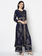 Aniyah Rayon Navy Blue Color Foil Print Anarkali Kurta (AN-192K) | Grocsy