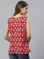 Ahalyaa Women Red & White Printed Pure Cotton Top | Grocsy