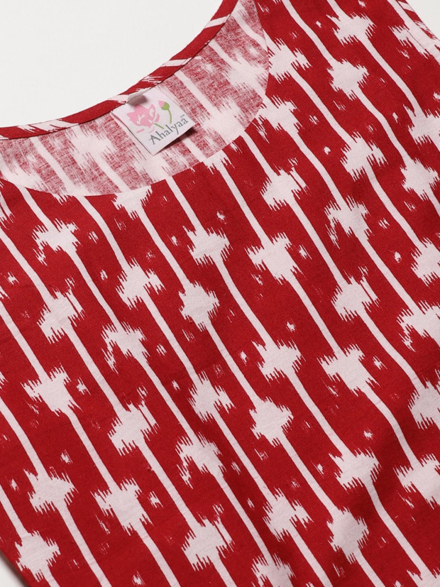 Ahalyaa Women Red & White Printed Pure Cotton Top | Grocsy