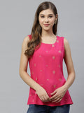 Ahalyaa Women Pink & Golden Printed Top | Grocsy