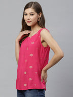 Ahalyaa Women Pink & Golden Printed Top | Grocsy