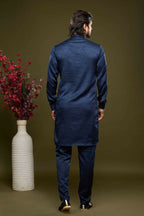 Raivat Ethnic Art Banarasi Silk Thread Work Kurta Pajama In Blue Colour | Grocsy