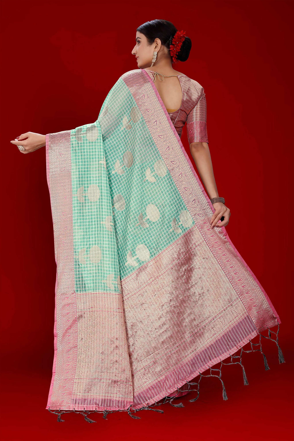 Sky Blue Soft Organza Woven Design Saree With Unstitched Blouse Piece - Zaara | Grocsy