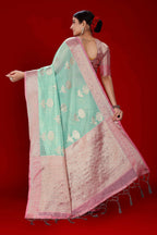 Sky Blue Soft Organza Woven Design Saree With Unstitched Blouse Piece - Zaara | Grocsy