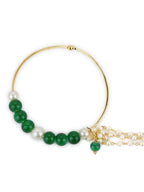 Gold-Polished White Green Stone-Studded Pearl Beaded Nosepin - Ruby Raang | Grocsy