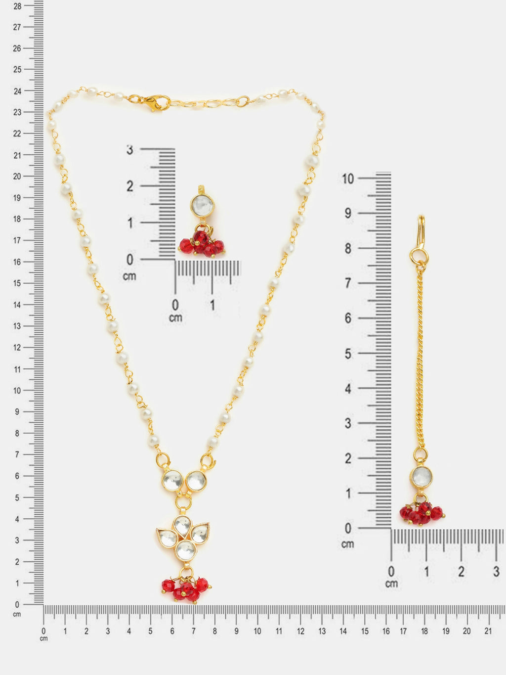 Ruby Raang Maang Tikka With Necklace And Earrings Set | Grocsy
