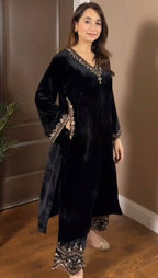 Prazu Fashion Black Viscose Velvet Thread Sequence Salwar Suit | Grocsy