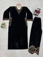 Prazu Fashion Black Viscose Velvet Thread Sequence Salwar Suit | Grocsy