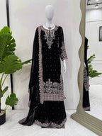Prazu Fashion Black Georgette Sequin With Rivet Moti Palazzo Suit | Grocsy