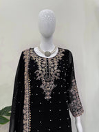 Prazu Fashion Black Georgette Sequin With Rivet Moti Palazzo Suit | Grocsy