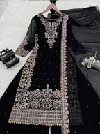 Prazu Fashion Black Georgette Sequin With Rivet Moti Palazzo Suit | Grocsy