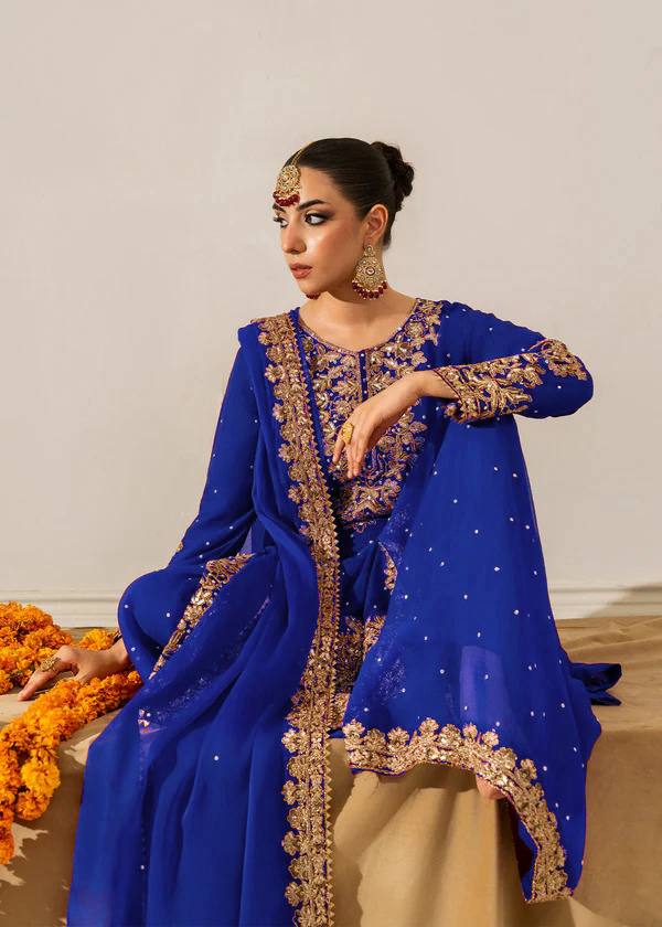 Prazu Fashion Blue Georgette Sequin With Rivet Moti Palazzo Suit | Grocsy
