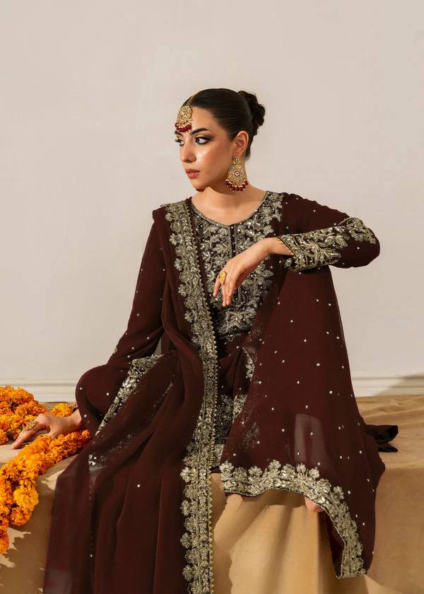Prazu Fashion Coffee Georgette Sequin With Rivet Moti Palazzo Suit | Grocsy