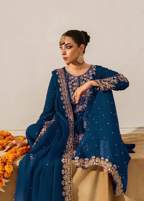 Prazu Fashion Royal Blue Georgette Sequence With Rivet Moti Palazzo Suit | Grocsy
