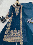 Prazu Fashion Royal Blue Georgette Sequence With Rivet Moti Palazzo Suit | Grocsy