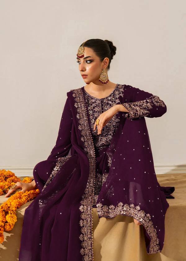 Prazu Fashion Wine Georgette Sequence With Rivet Moti Palazzo Suit | Grocsy