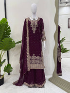 Prazu Fashion Wine Georgette Sequence With Rivet Moti Palazzo Suit | Grocsy