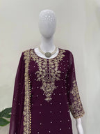 Prazu Fashion Wine Georgette Sequence With Rivet Moti Palazzo Suit | Grocsy