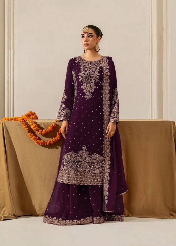 Prazu Fashion Wine Georgette Sequence With Rivet Moti Palazzo Suit | Grocsy