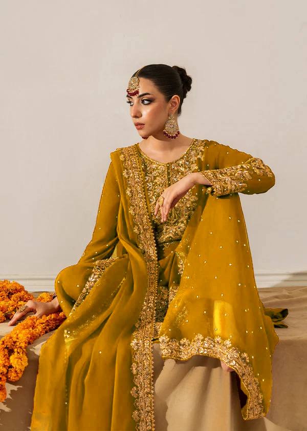 Prazu Fashion Yellow Georgette Sequence With Rivet Moti Palazzo Suit | Grocsy