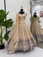 Prazu Fashion Cream Georgette Thread Sequin Anarkali Suit | Grocsy