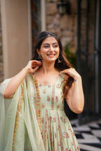 Prazu Fashion Light Lime Green Georgette Thread Sequin Anarkali Suit | Grocsy