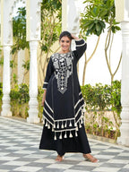 Prazu Fashion Black Rayon Cotton Thread Real Mirror Palazzo Suit | Grocsy