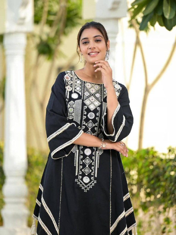 Prazu Fashion Black Rayon Cotton Thread Real Mirror Palazzo Suit | Grocsy