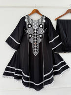 Prazu Fashion Black Rayon Cotton Thread Real Mirror Palazzo Suit | Grocsy