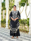 Prazu Fashion Black Rayon Cotton Thread Real Mirror Palazzo Suit | Grocsy