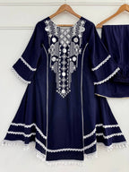 Prazu Fashion Blue Rayon Cotton Thread Real Mirror Palazzo Suit | Grocsy