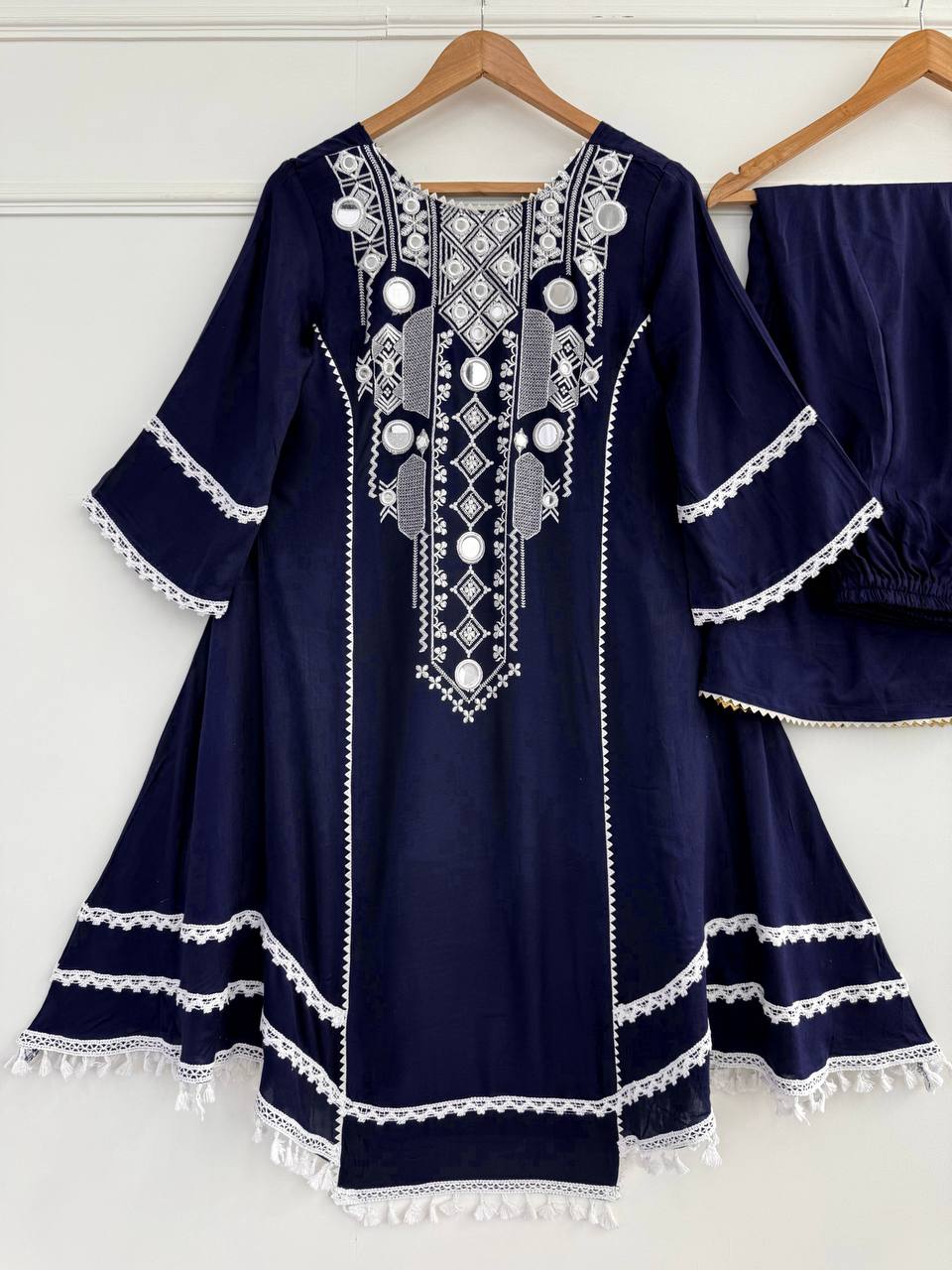 Prazu Fashion Blue Rayon Cotton Thread Real Mirror Palazzo Suit | Grocsy