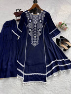 Prazu Fashion Blue Rayon Cotton Thread Real Mirror Palazzo Suit | Grocsy