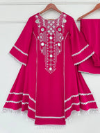 Prazu Fashion Pink Rayon Cotton Thread Real Mirror Palazzo Suit | Grocsy
