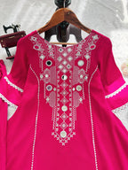 Prazu Fashion Pink Rayon Cotton Thread Real Mirror Palazzo Suit | Grocsy