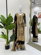 Prazu Fashion Black Georgette Chinestich Designer Palazzo Suit | Grocsy