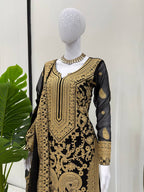 Prazu Fashion Black Georgette Chinestich Designer Palazzo Suit | Grocsy